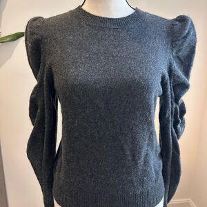 Frame Denim Charcoal Cashmere Sweater with Puff Sleeves